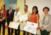 Los galardonados junto con Marta Pérez, directora de Valnalón, Graciano Torre, Consejero de Economía y Empleo y María Fdez., Alcaldesa de Langreo.