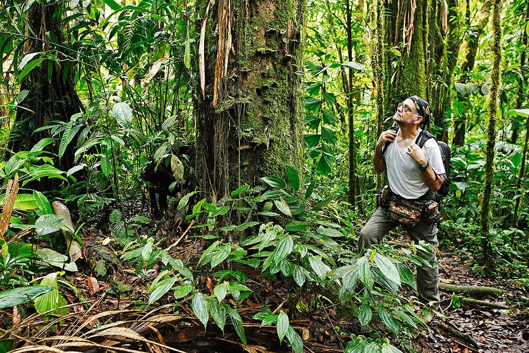 José María Fernández Díaz-Formentí en el interior de la selva del sendero PNS (Parque Nacional Sumaco), Reserva Biológica del Río Bigal. Orellana, Ecuador
