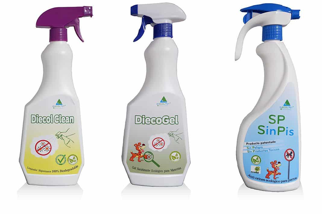 Productos DiecolPet. Desinfectante ecológico multiusos, gel desinfectante para mascotas y repelente antiorina