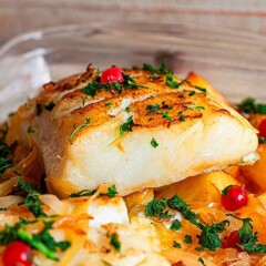 Bacalao braseado con patatas y grosellas, receta de Belén Delgado (blog El toque de Belén)