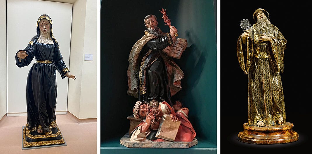 Esculturas de Juan Alonso Villabrille y Ron. De izda. a dcha., Santa Rita de Casia; San Elías. Dublín; San Francisco de Paula