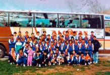 Salida de la escuela de atletismo del Club Km. 0 a Vega de Pas (Cantabria) en 1992