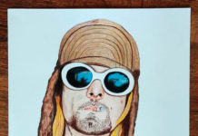 Retrato de Kurt Cobain con lápices de colores