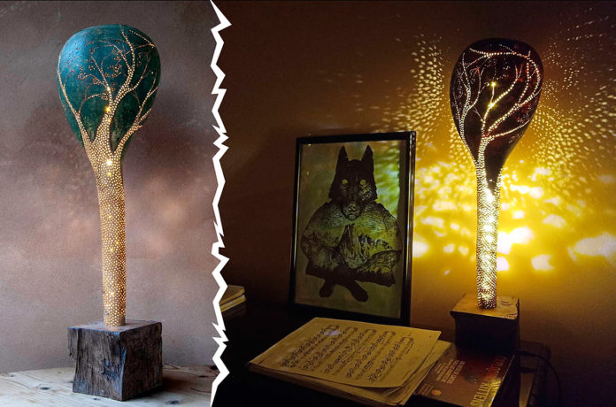 Lámpara de mesilla creada por Guillermo Rozalén en su taller La Luz del Bosque.