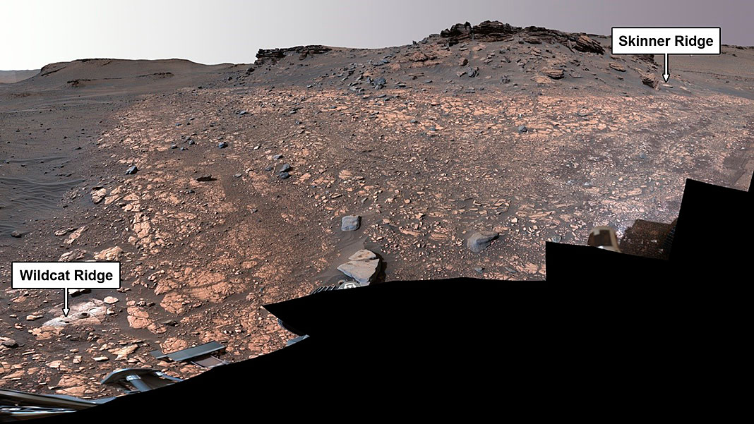 Posición de las formaciones rocosas “Skinner Ridge” y “Wildcat Ridge” en Marte.