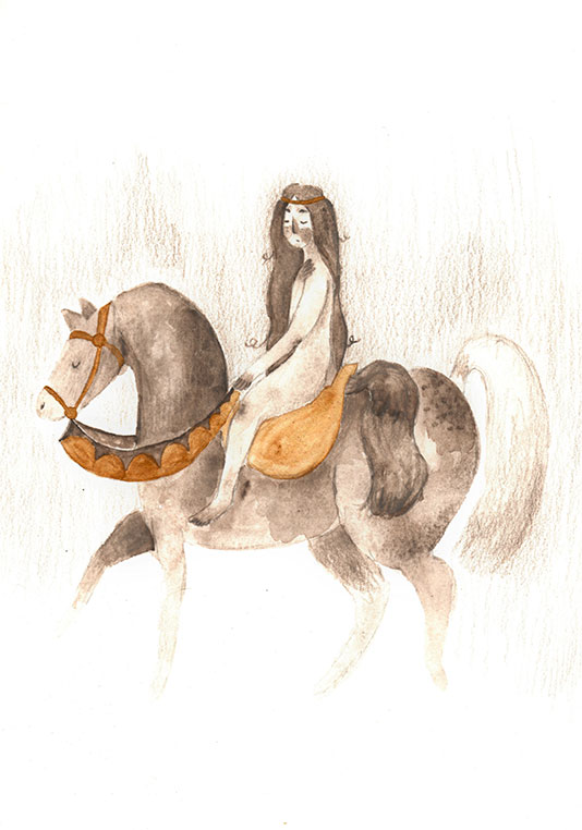 Ilustración de Lady Godiva realizada por Carmen Álvarez