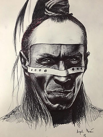 Retrato de indio nativo americano a boligrafo realizado por Ángel Morán