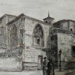 Acuarelas y pinturas de Asturias 5 Antiguo hospicio de Oviedo. Acuarela y plumilla realizada por Caxucu