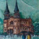 Acuarelas y pinturas de Asturias 2 Basílica de Covadonga. Acuarela y plumilla realizada por Caxucu