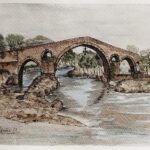 Acuarelas y pinturas de Asturias 1 Puente romano de Cangas de Onís. Acuarela y plumilla realizada por Caxucu