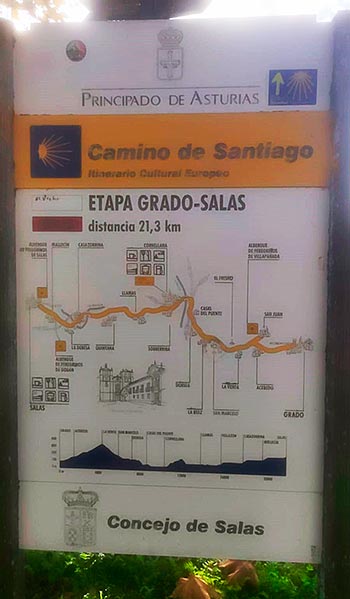 Uno de los paneles informativos del Camino Primitivo en Asturias