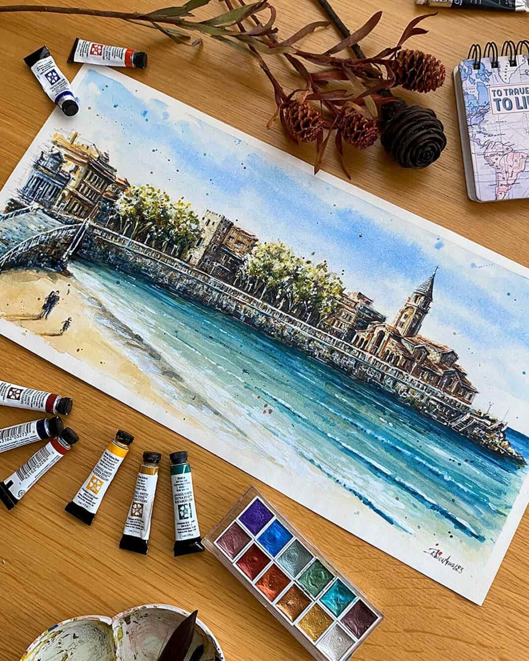 Playa de San Lorenzo. Pintura de Raquel Díez Armas