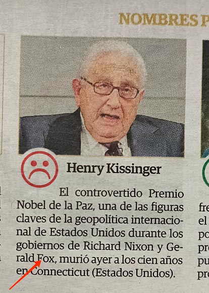 Recorte sobre la muerte de Henry Kissinger