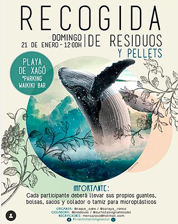 Cartel recogida de pellets en la playa de Xagó (Gozón)