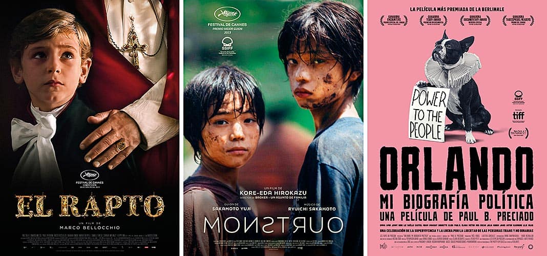 Posters de las películas "El rapto", "Monstruo" y "Orlando, mi biografía política"