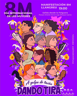 Cartel de la Asociación Asturies Feminista 8M realizado por la ilustradora asturiana Ce Pandiella 