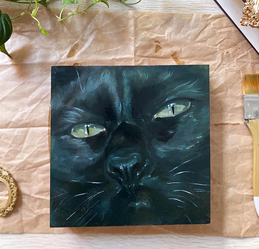 Gato negro. Pintura de Cheryl Cuervo