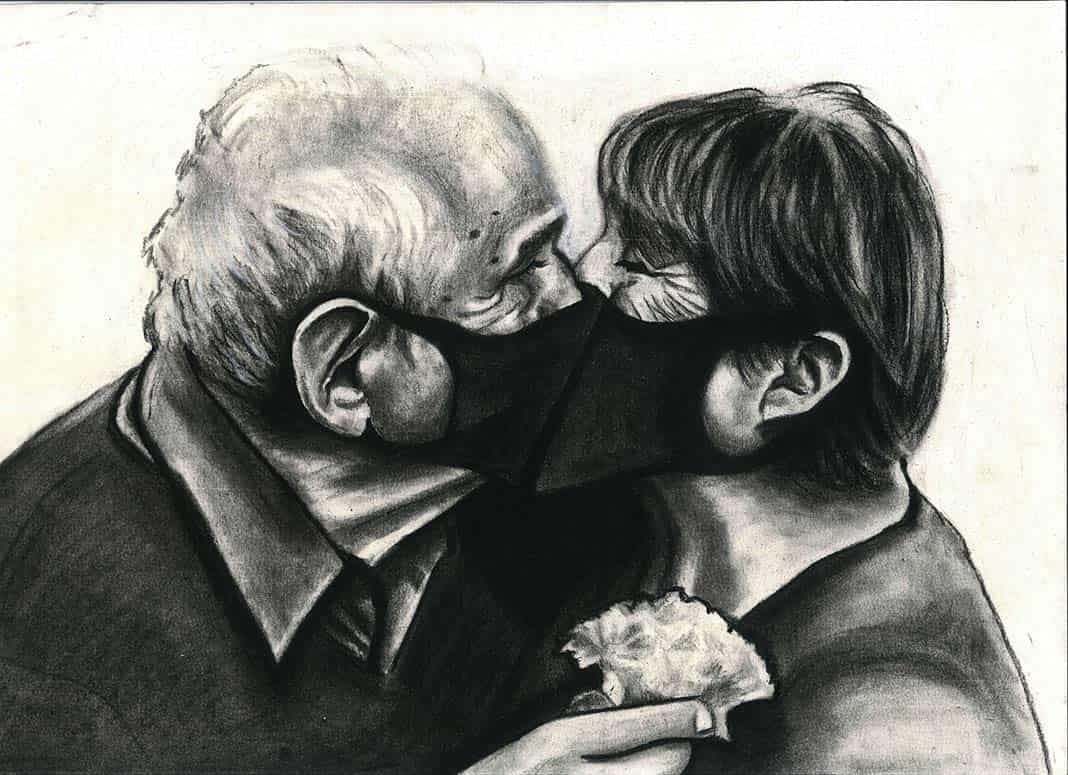 Serie Era Covid. 'Amantes en pandemia' 50x70 carboncillo