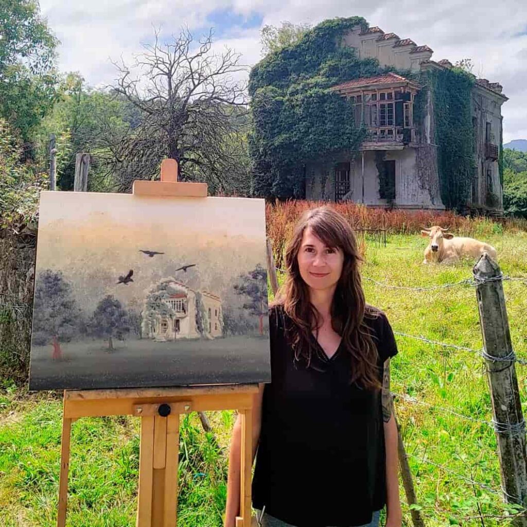 Eva Boilley en el Concurso de Pintura Rápida de Arriondas el pasado mes de julio.