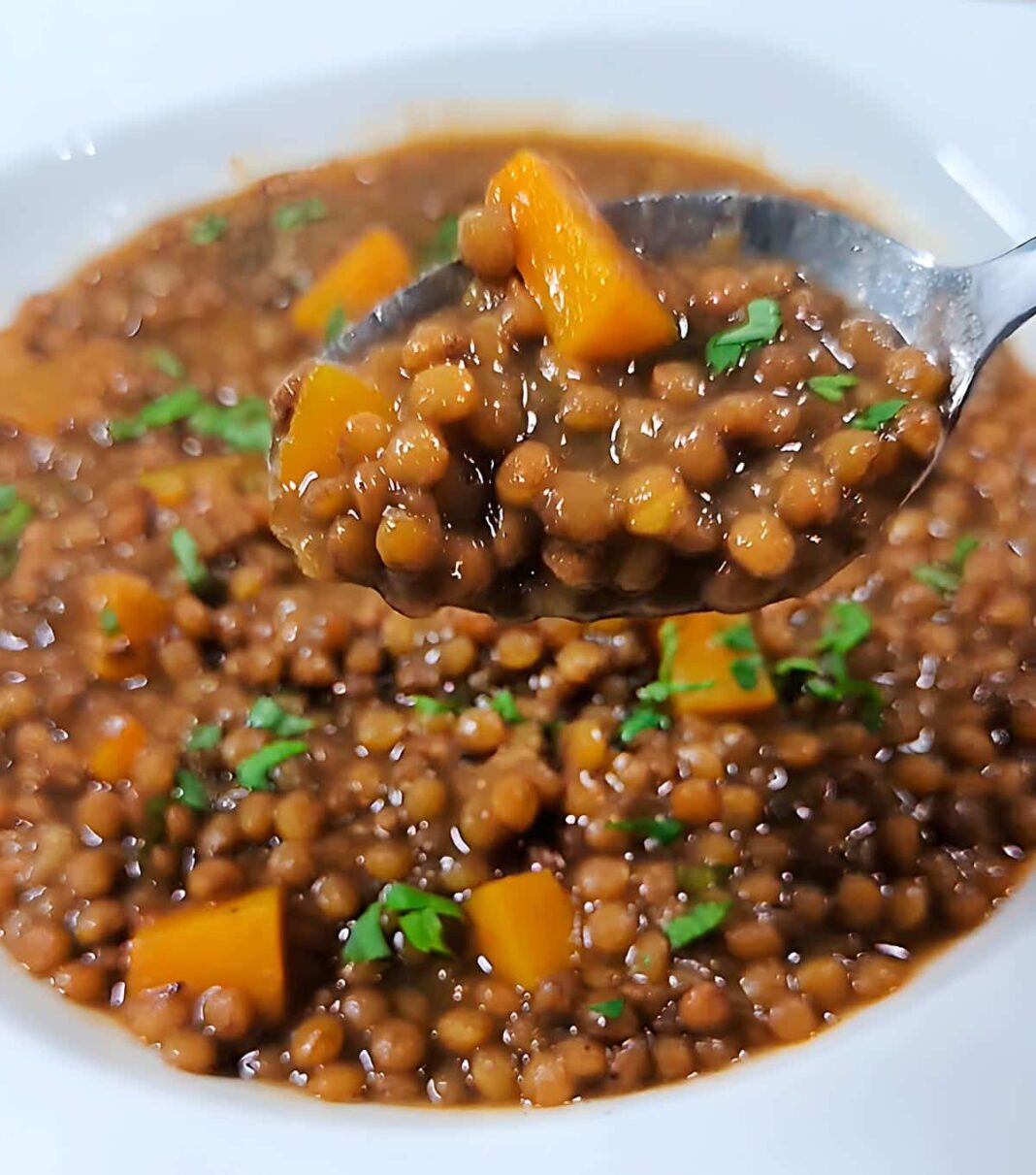 Lentejas estofadas con calabaza