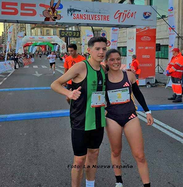 Rubén Marqués Garay e Isabel Barreiro García, vencedores en la San Silvestre de Gijón 2024 en el recorrido 6 Km.