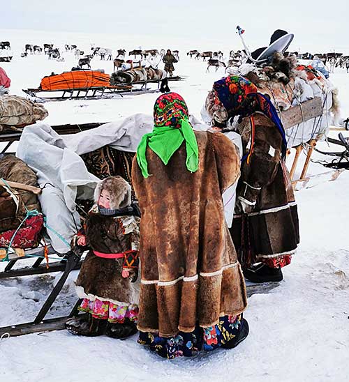 Mujeres nenet recogiendo el campamento.