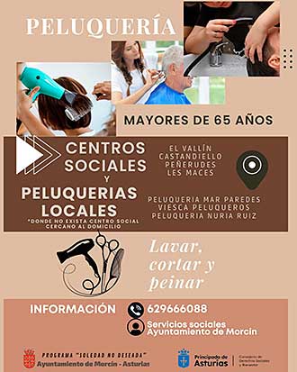 Servicio de peluquería promovido por el Ayuntamiento de Morcín dirigido a mayores de 65 años.
