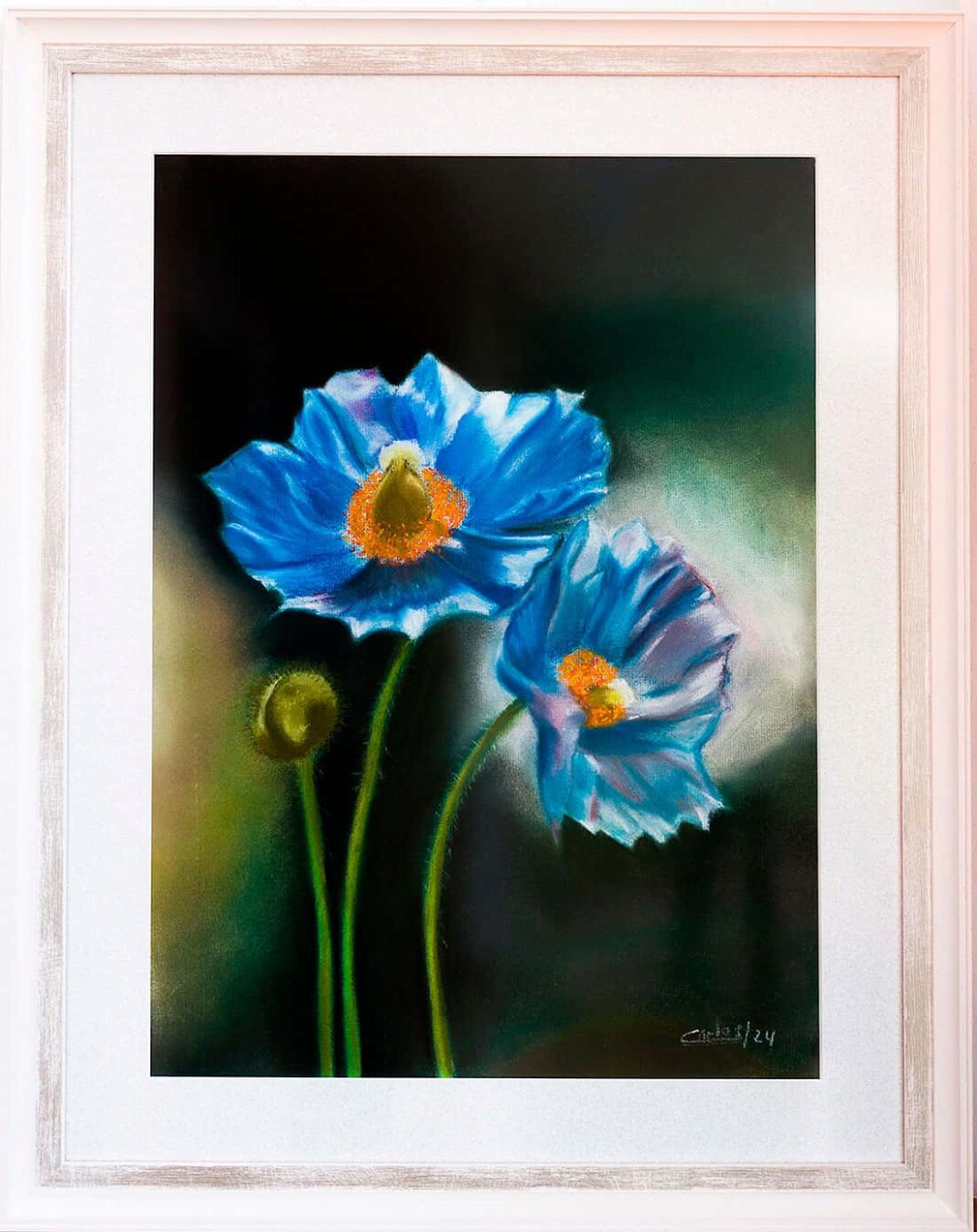 Flores a pastel dibujadas por Carlos Malde.