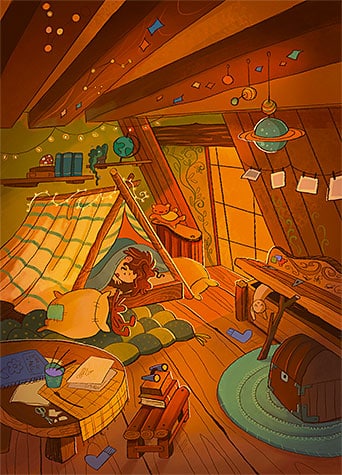 Ilustración del libro "Greta Great y el Óvalo Místico". Artista: Marina Bruno