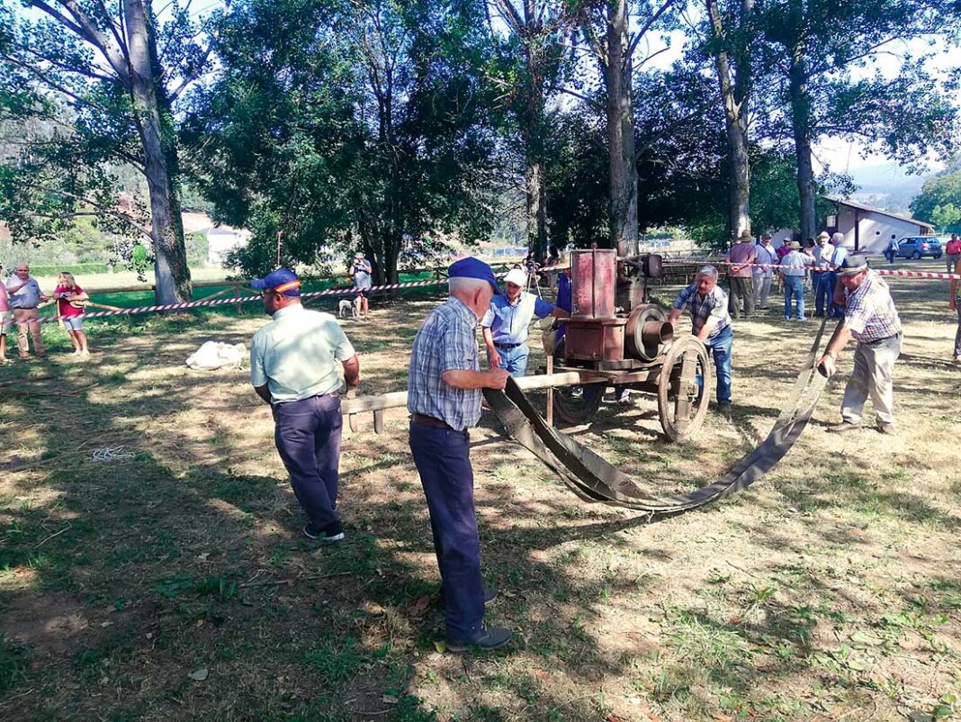 Vecinos de San Tirso de Abres en la Malla del Trigo separando el grano de la paja en una edición anterior
