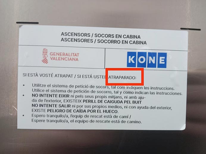Instrucciones de seguridad de un ascensor