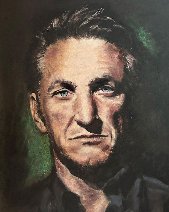 Retrato a pastel de Sean Penn realizado por por Estela Martínez González, artista asturiana.