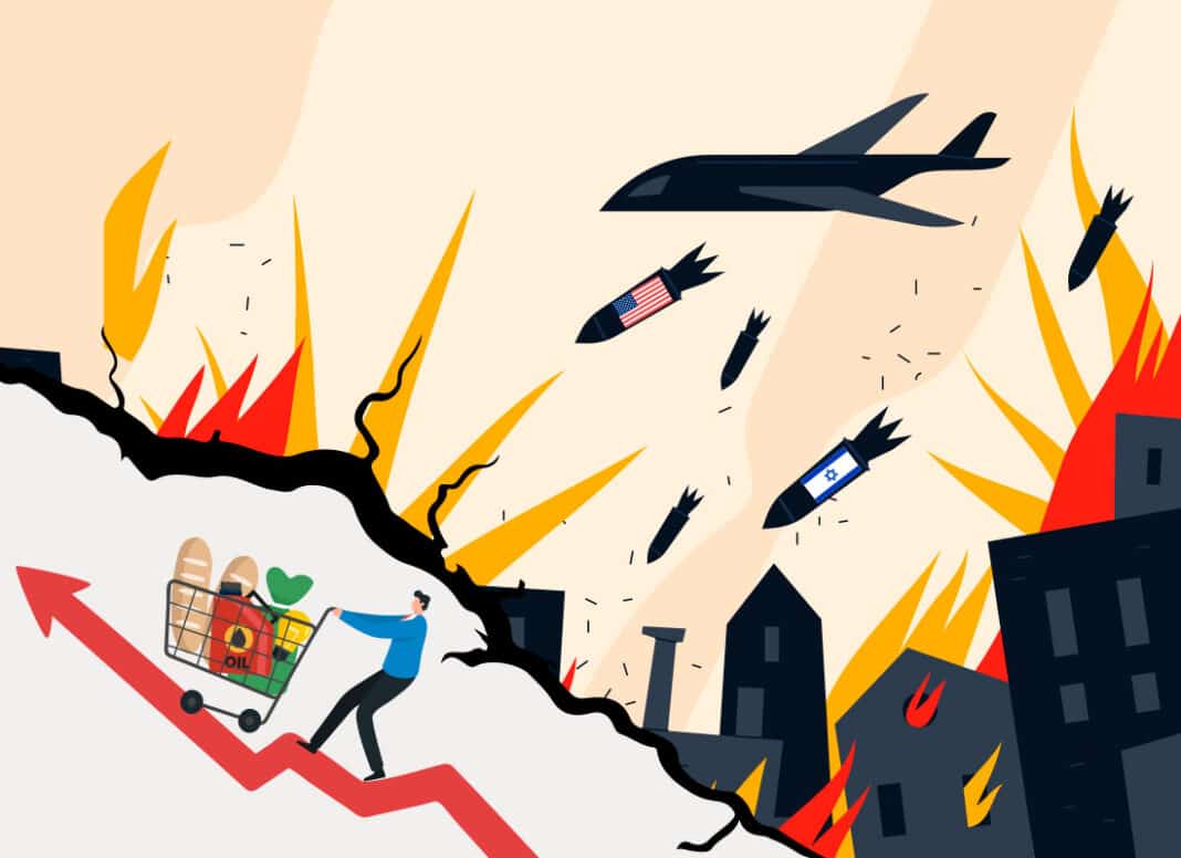 Representación de la guerra en Oriente Medio provocada por EEUU e Israel contra Irán y lo que afecta a la economía mundial.