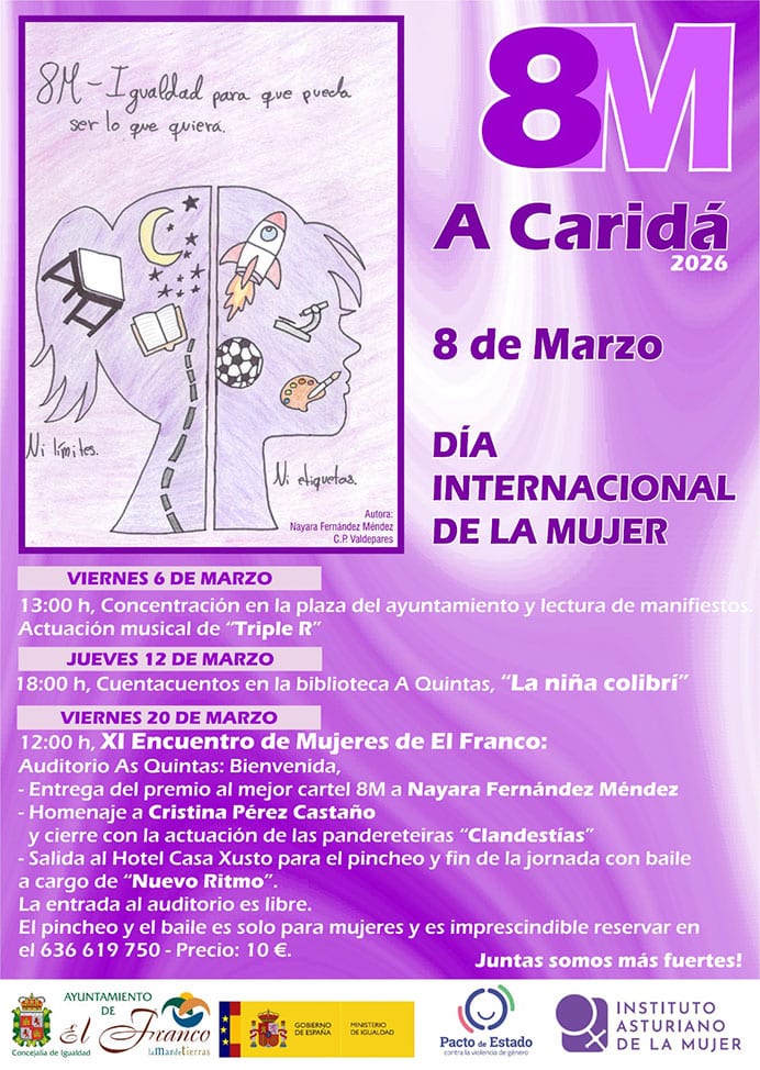 El Franco reivindica en el 8M “Igualdad para que pueda ser lo que yo quiera” 1 Programa de actividades del 8M 2026 en El Franco.