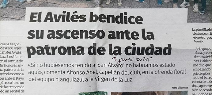 Fútbol sin cabeza 2 "El Avilés bendice su ascenso ante la patrona de la ciudad"