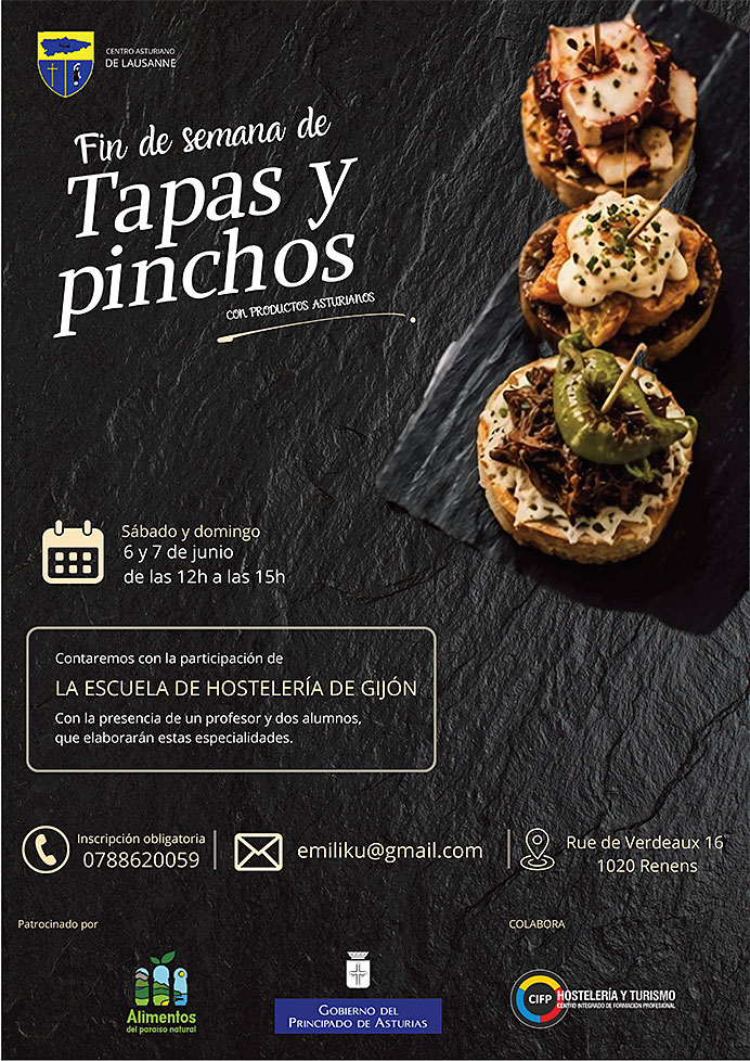 Fin de Semana de Tapas y Pinchos con productos asturianos en el Centro Asturiano de Lausanne 1 Fin de Semana de Tapas y Pinchos con productos asturianos en el Centro Asturiano de Lausanne