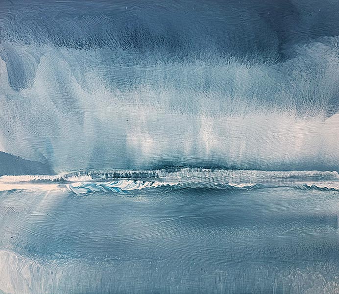 Azul: la piel de la distancia 1 Uno de los cuadros de la exposición "Azul: la piel de la distancia" del artista Guillermo Simón.