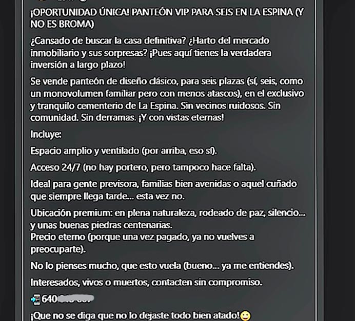 La casa donde no se come ni se bebe 2 Oportunidad para inversores. Es interesante señalar que la tensión habitacional llega al camposanto...